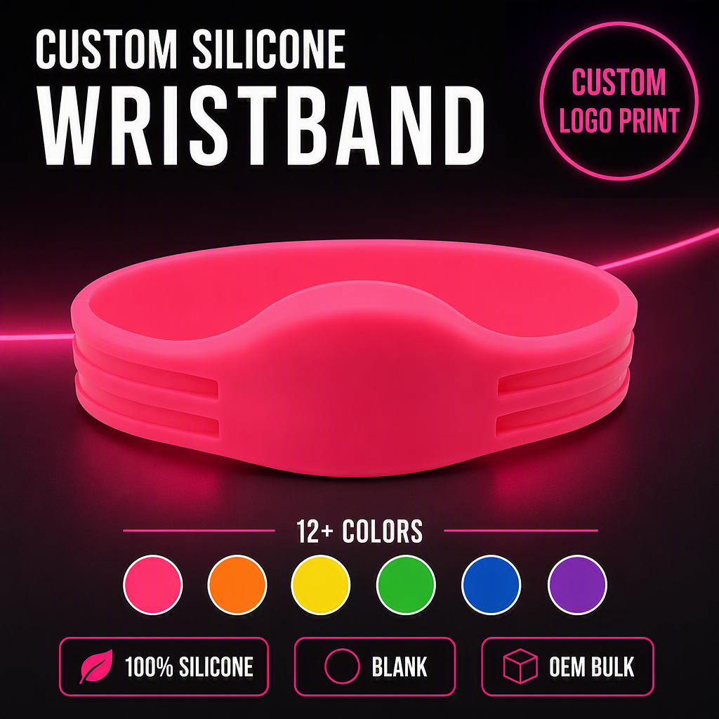 Brățară personalizabilă din silicon roz intens, fără inscripții, cu gravură în relief sau în adâncime, din cauciuc, pentru evenimente promoționale, caritabile sau de afaceri, în comenzi OEM în cantitate mare