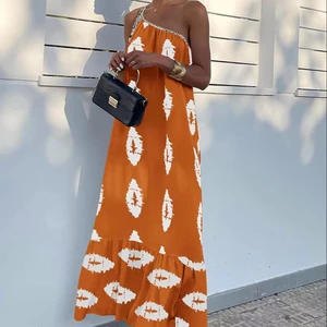 2025 Summer One-Shoulder Maxi Dress Casual Flowy Boho Ruffles Front Washable Long Sundress Floor-Length Woven Worsted for Beach