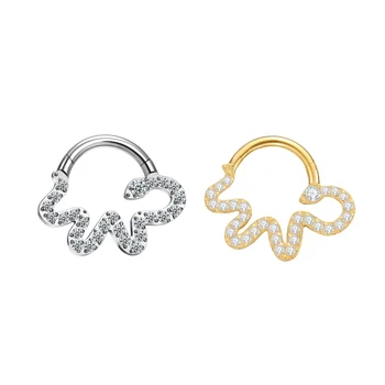 G23 Titanium 16G Nose Ring Snake Shape Hinged Segment Clicker With Zircon Multiple Color Piercing Jewelry