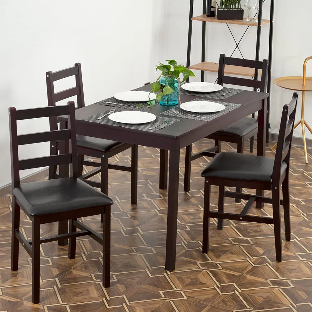Wood Dark Brown Dining Room Table Set for Small Spaces Elegant Kitchen Table and Chair Set for 4 factory
