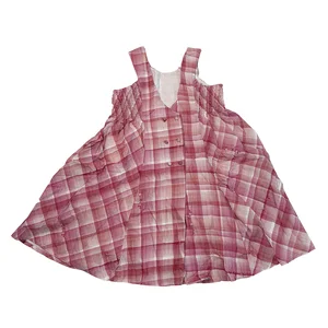 Kids Clothes Wrinkled Cotton Plaid Printing Petal Sleeveless Ruffles Baby Girl Dresses Factory Low Price Children Dress