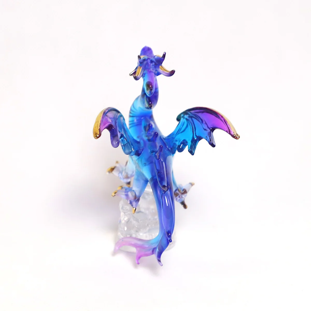 Hand blown blue spun glass dragon classic figurines with stand handmade Chinese Dragon Miniature animal art for sale