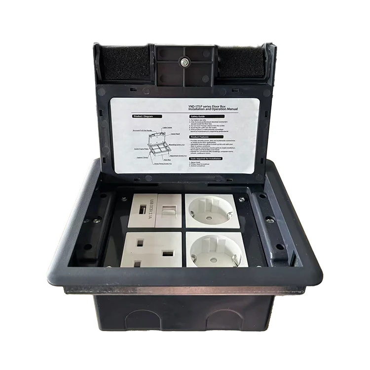 VNX Floor System Underground Box Electrical Outlet Floor Box 45*45mm Can Install 2*EU Socket Usb Date Socket With 13A Socket