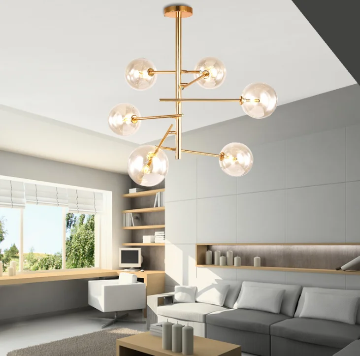Скандинавская постмодернистская люстра роскошный простой стеклянный светильник волшебная лампа в форме ветки дерева современный потолочный золотого и железа 80-3
