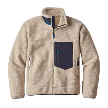 Men's Plaid Fleece Zip Jacket Multi Pockets Hoodie Winter OEM Service Woven 100% Polyester Flannel Custom Sherpa Jackets For Man