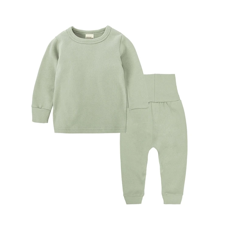 Высококачественная весенне-Осенняя детская одежда для сна из 2 предметов хлопковая детская пижама с длинным рукавом Однотонная Пижама для маленьких мальчиков комплект