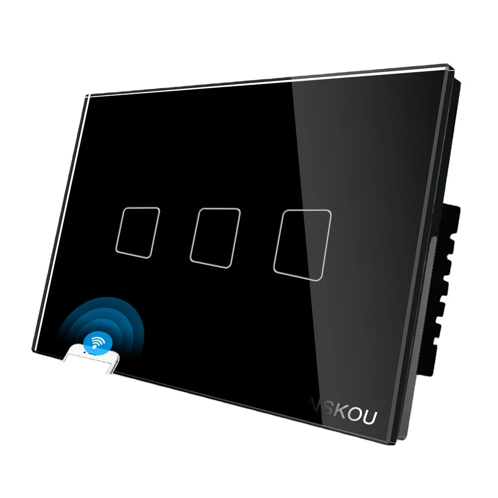 CNSKOU Factory CE/RoHs/SAA US/AU Glass Tuya Smart Life Gang 2/3Way Wifi  Smart Home Wall Touch Switch With Alexa Google Home - Main Image