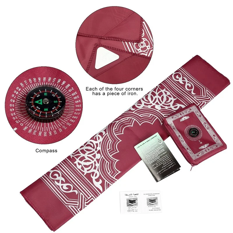 Muslim Prayer Mat Islamic Pocket Prayer Rug Travel Foldable Prayer Mat Arabic Machine Made Journal Pray Rug Cheap Gift Set