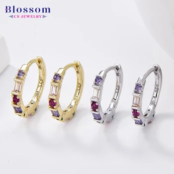 Blossom CS Jewelry Wholesale Simple 925 Silver 18K Gold Plated Cubic Hoop Zirconia Earring Fashion Charm Earrings For Women