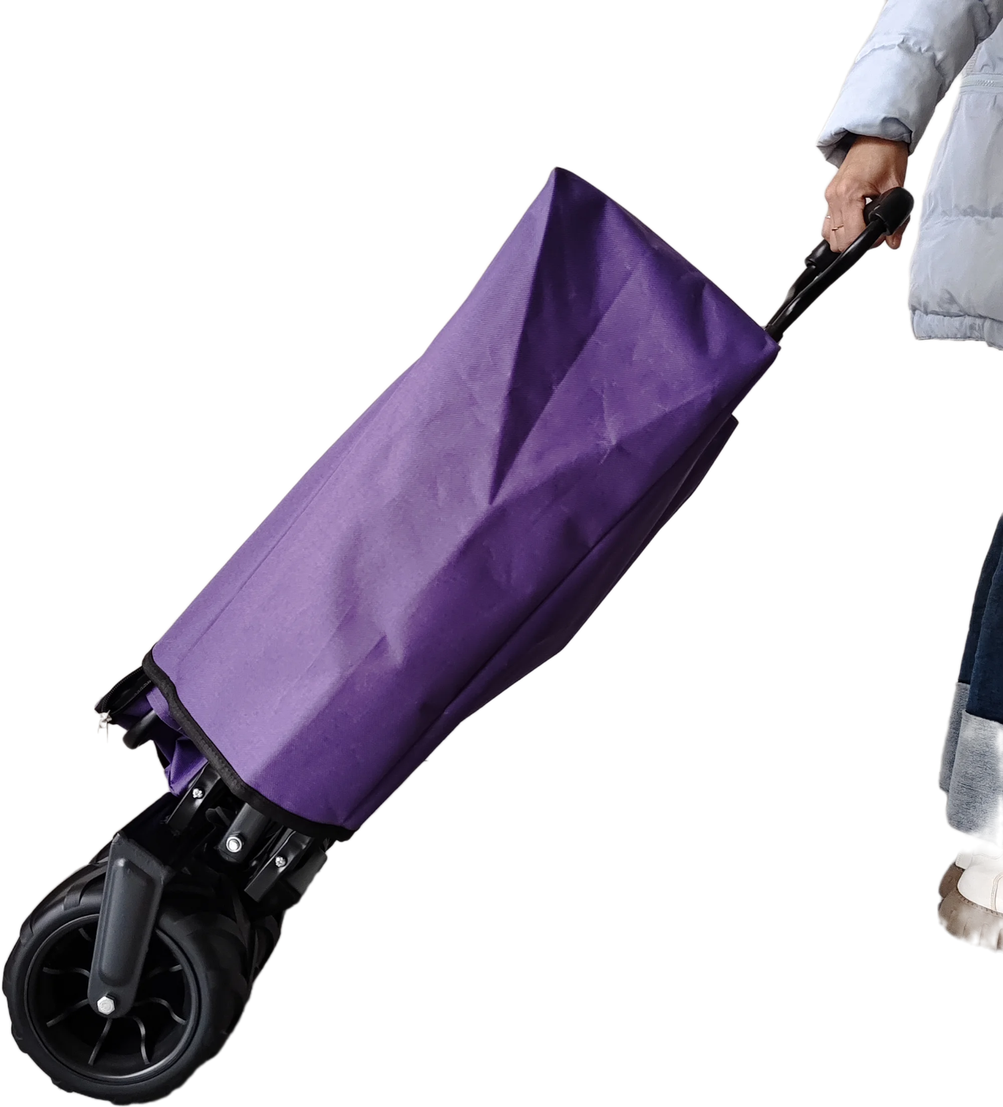 Outdoor Camping Folding Wagon Canopy On Top Adjustable Handle Wide Wheel Purple
