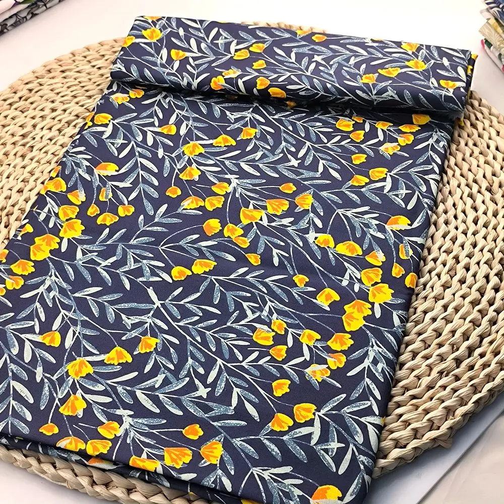 Organic Natural Linen Cotton Blend Fabric Floral Prints with Leaves  Wholesale for Women's Clothing-Dresses Shirts Bags for Girls