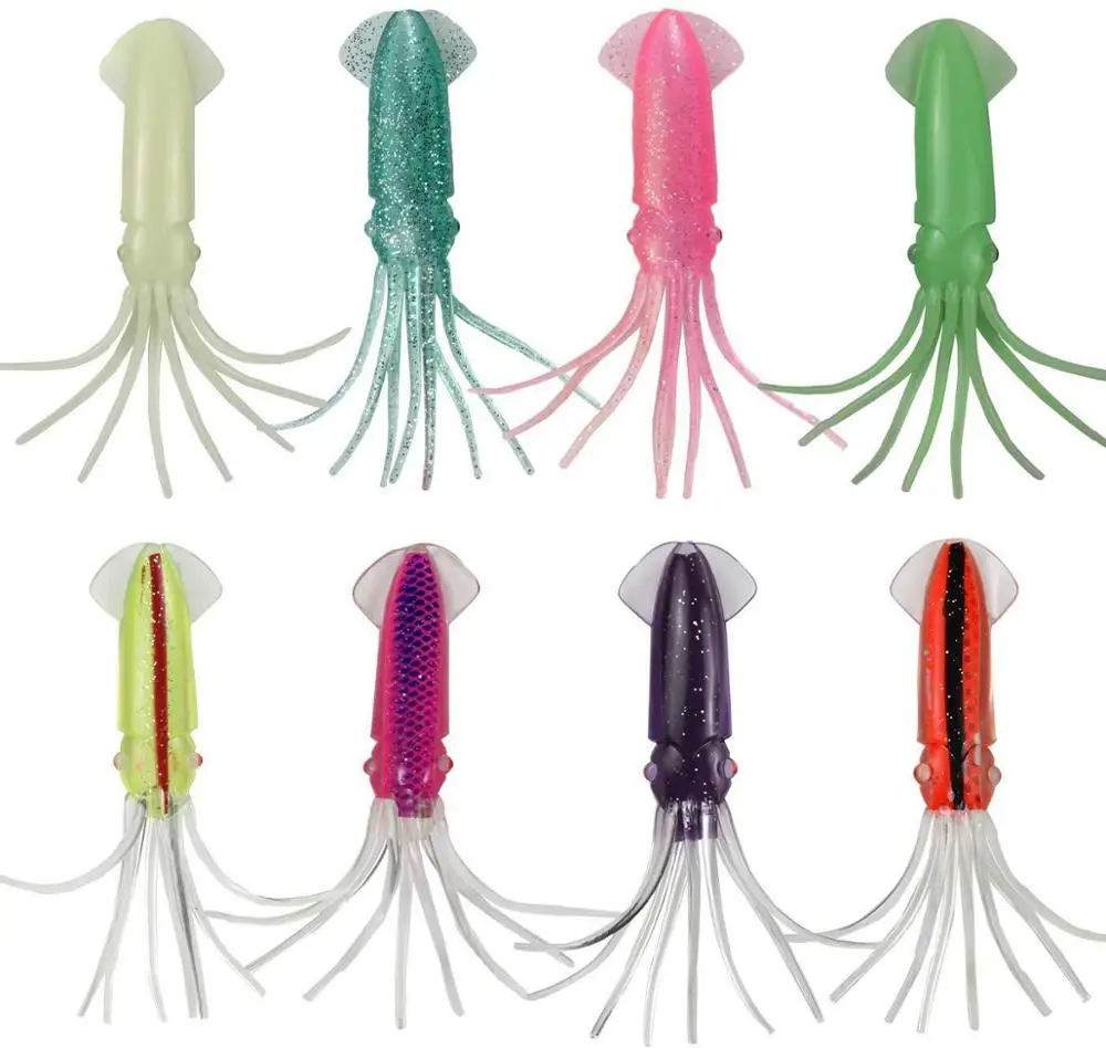 DICPOLIA Fishing Tackle Set,5pcs Saltwater Fishing Lure Squid Octopus Skirts Lures Tackle Glow Luminous Bait,Fishing Lures,Fishing Bait,Bass Fishing Lures Kits 