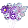 Conjunto de 6 mariposas rosas y moradas.