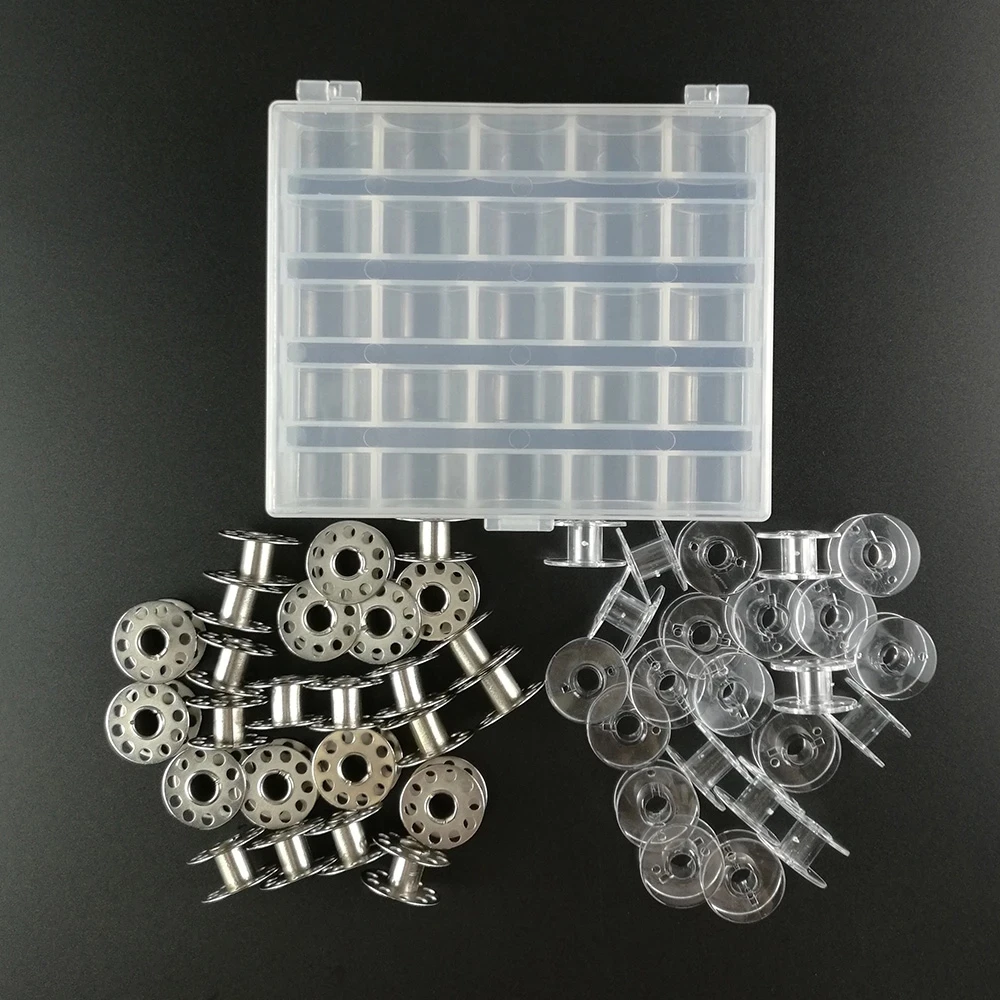 Canettes Machine à Coudre MXTIMWAN - Lot De 25 - Plastique Transparent - Avec Boîte Rangement