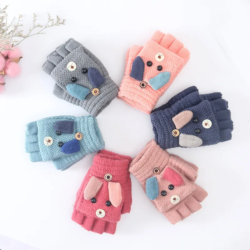 Children Kids Boys Girls Winter Warm Cute Cartoon Animal Knitted Gloves Mittens 