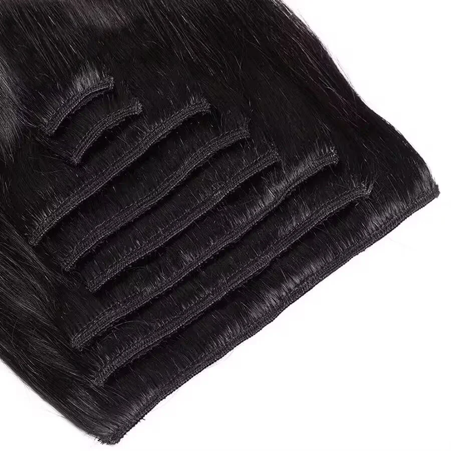 8 τεμάχια/σετ extensions μαλλιών με κλιπ σε ίσια ανθρώπινα μαλλιά βραζιλιάνικα φυσικά μαύρα χρώματα 22 ίντσες 120 γραμμάρια Remy μαλλιά_voghion.com