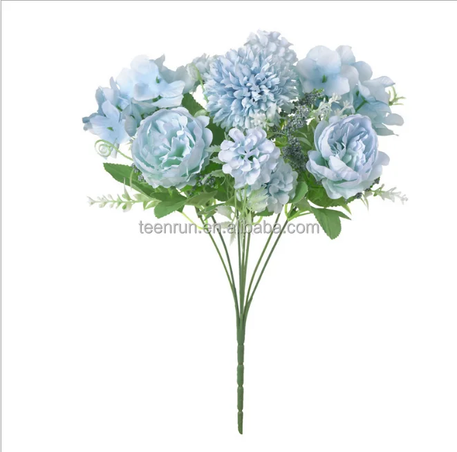 Ramo De Hortensia Azul Claro De Seda Peonía,Decoración De  Plástico,Claveles,Margaritas,Arreglo De Flores Realistas,Mesa De Decoración  De Boda C - Buy Peonía Seda Luz Hortensia Azul,Flores Artificiales,De  Plástico De Claveles Realista Flor Product