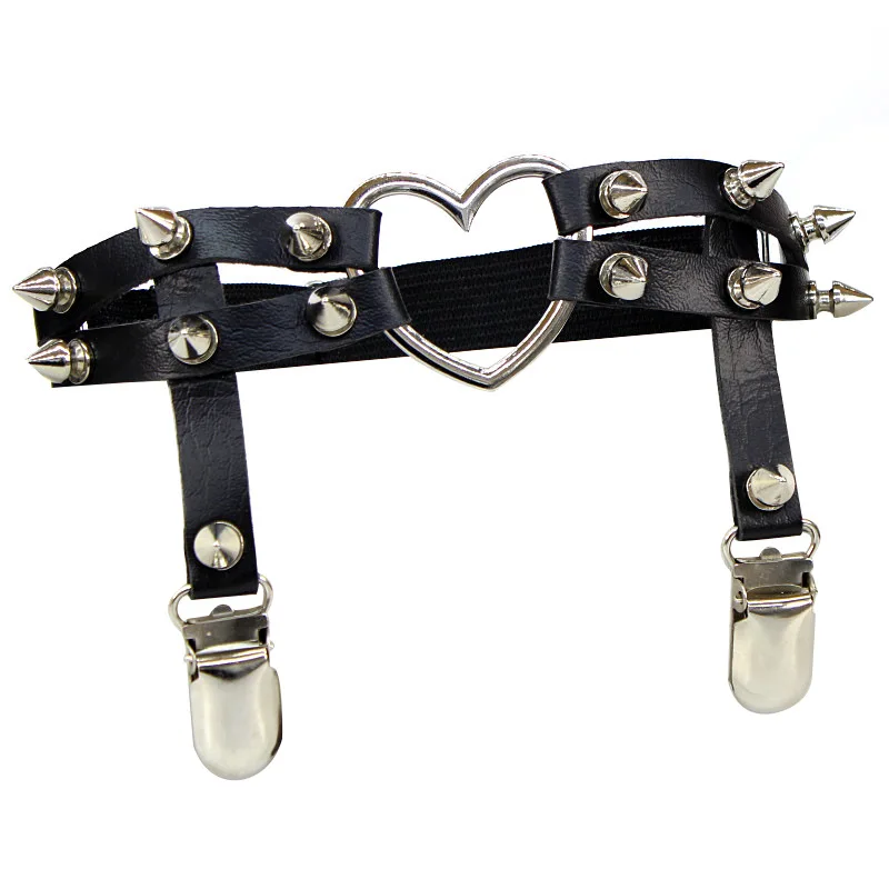 Girls Harajuku Punk Garter Belt with Spiked Rivets - Neo-Gothic Double Strap  Leather Leg Loop for Women, Ideal for Everyday Wear