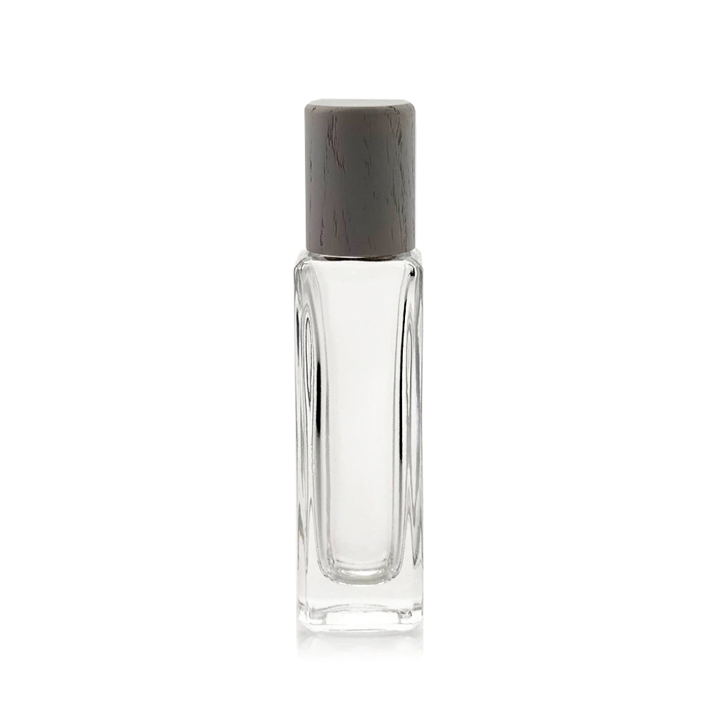 30 ml square High Slim Bottles Perfume Glass Spray Perfume Bottle with Aluminium Wooden Zamak PMMA Plastic Top