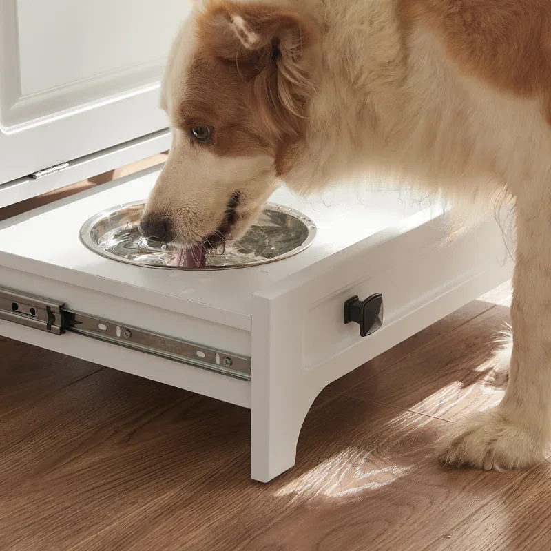 Pet Food White Farmhouse Modern Furniture Pet Feeder Station