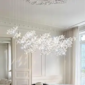 Modern Nordic Custom Hotel Stairs Wedding Decor Flower Crystal Led Chandelier Parts for Dinning Room