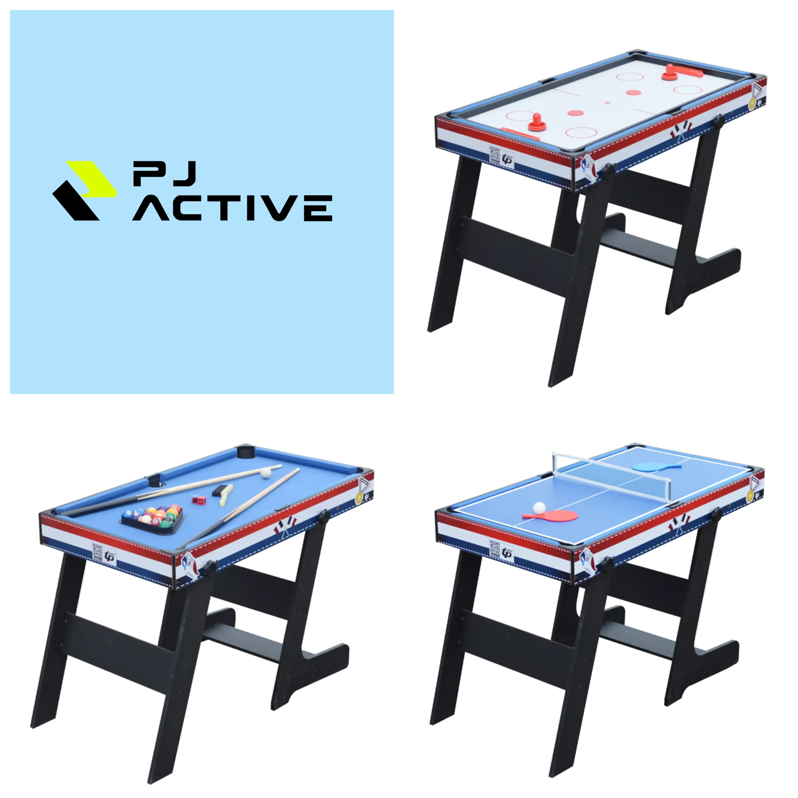 PINJIAN New 4-in-1 Multi-Sport Folding Table for Kids for Billiards Hockey Ping-Pong Football with PVC Pockets