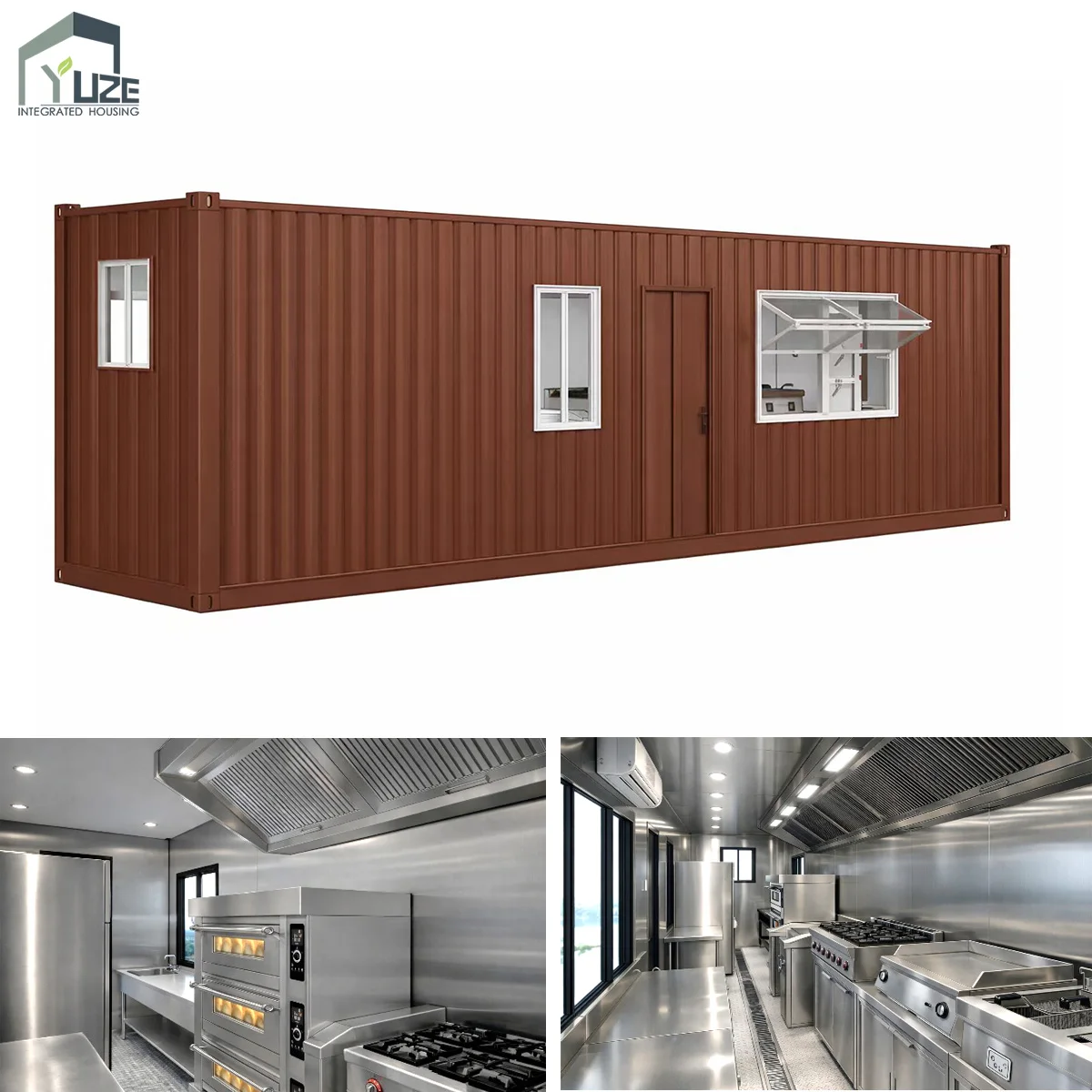 Professional Design Prefab Shipping Commercial Container Kitchen with Sink and Cabinets for Catering Business