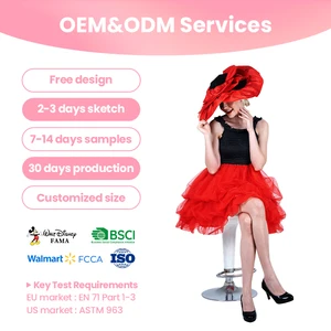 Custom Adult Red Black Tulle Dress Retro Costume with Large Hat for Festival Dress up Events Celebrations