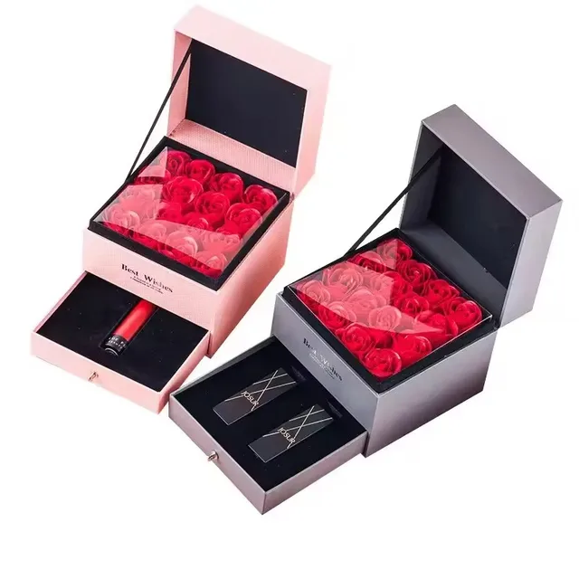 Bestselling Quality Good Man Made Rose Handmade Soap Rose Box Necklace Ring Set Gift Box