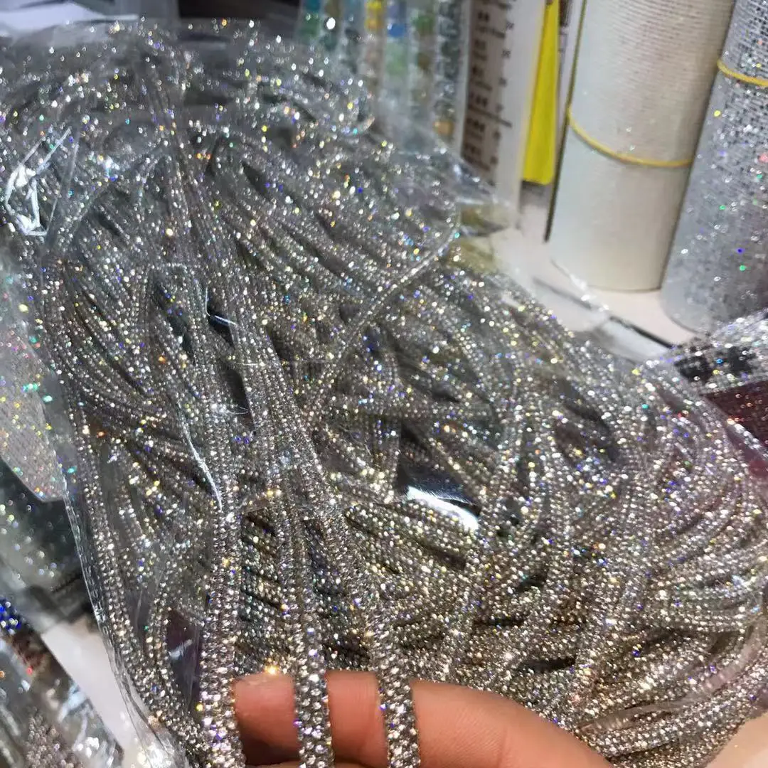 High Quality Rhinestone 6/8 Rows Soft Rubber Core Rhinestone Rope