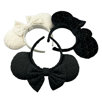 New cotton embroidered ribbon bow mouse ears hair band for women