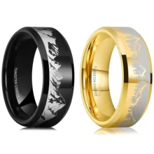 Factory 8mm Black Plated Tungsten Ring for Men Women Wedding Band Laser Forest