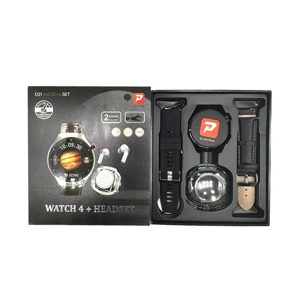 D21 Watch Set with Wireless Earphone TWS 2024 Gift Smartwatch Men Outdoor Sports Tracker BT Call with Game Circular Screen