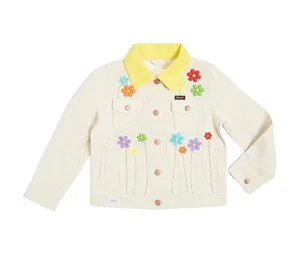 Fashion Winter Windproof Girls Outdoor Denim Embroidery Warm Short Jacket Children's Coat Eco-Friendly OEM & ODM