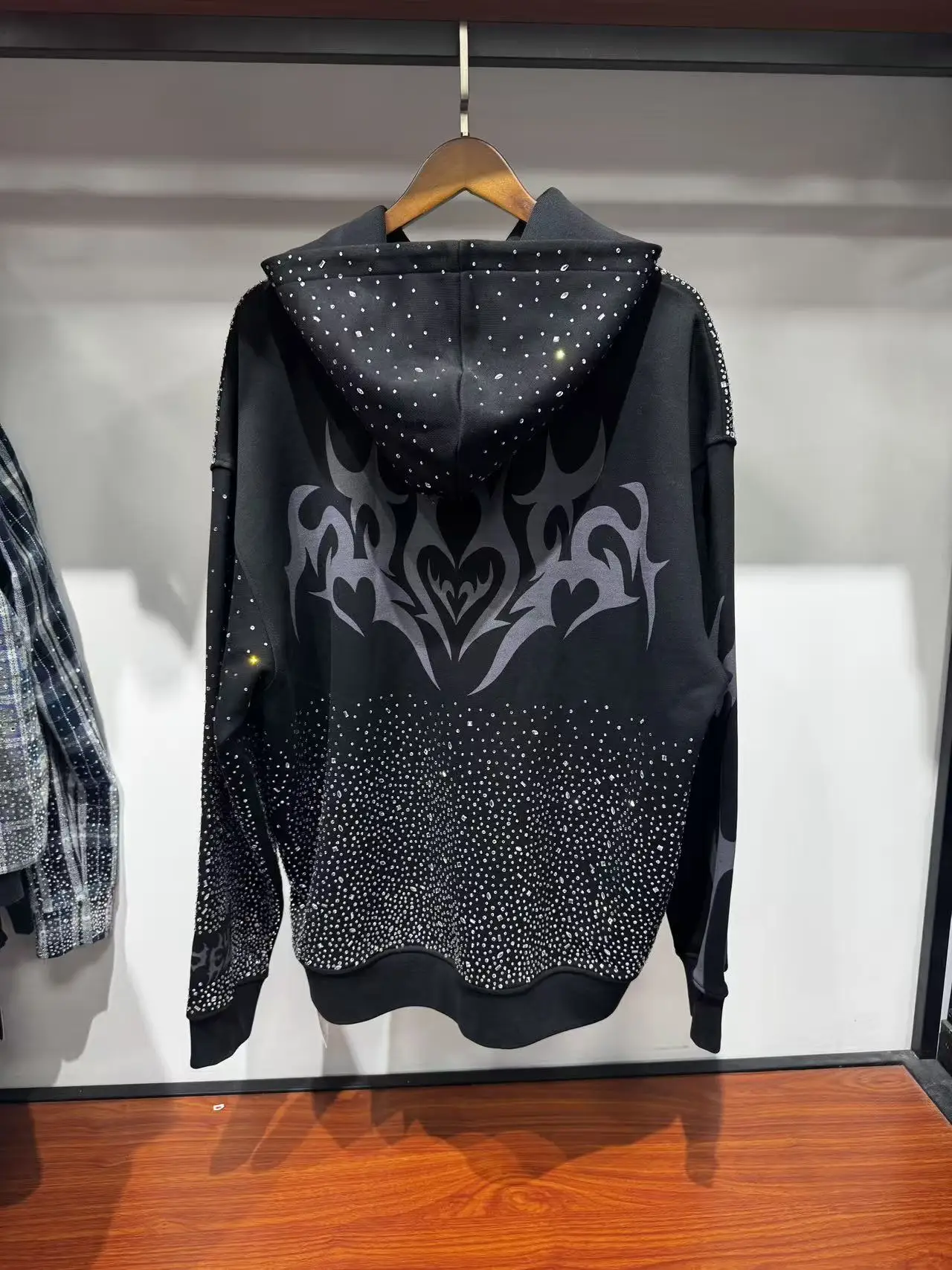 Men's Hoodies Rhinestone Pullover 100% Cotton Oversize Printing Custom Hoodies Manufacturers Heavyweight Hoodie for Men gallery 5