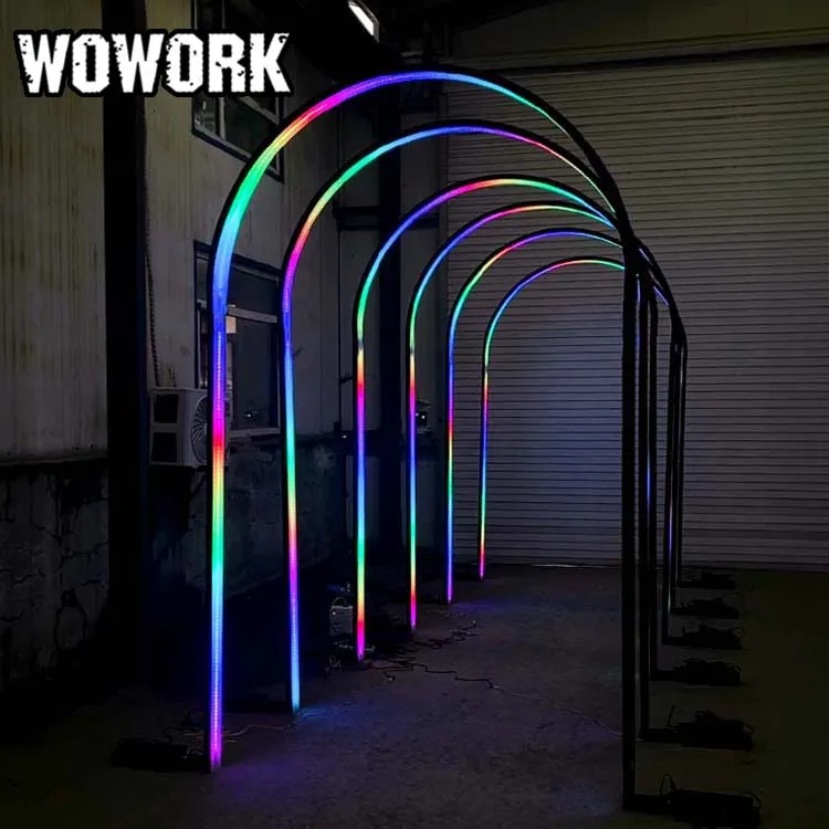 LED RGB Light up Geometry Time Neon Arch Tunnel Walkway Backdrop Stand for Wedding Party Hall Entrance Entryway Decoration Event