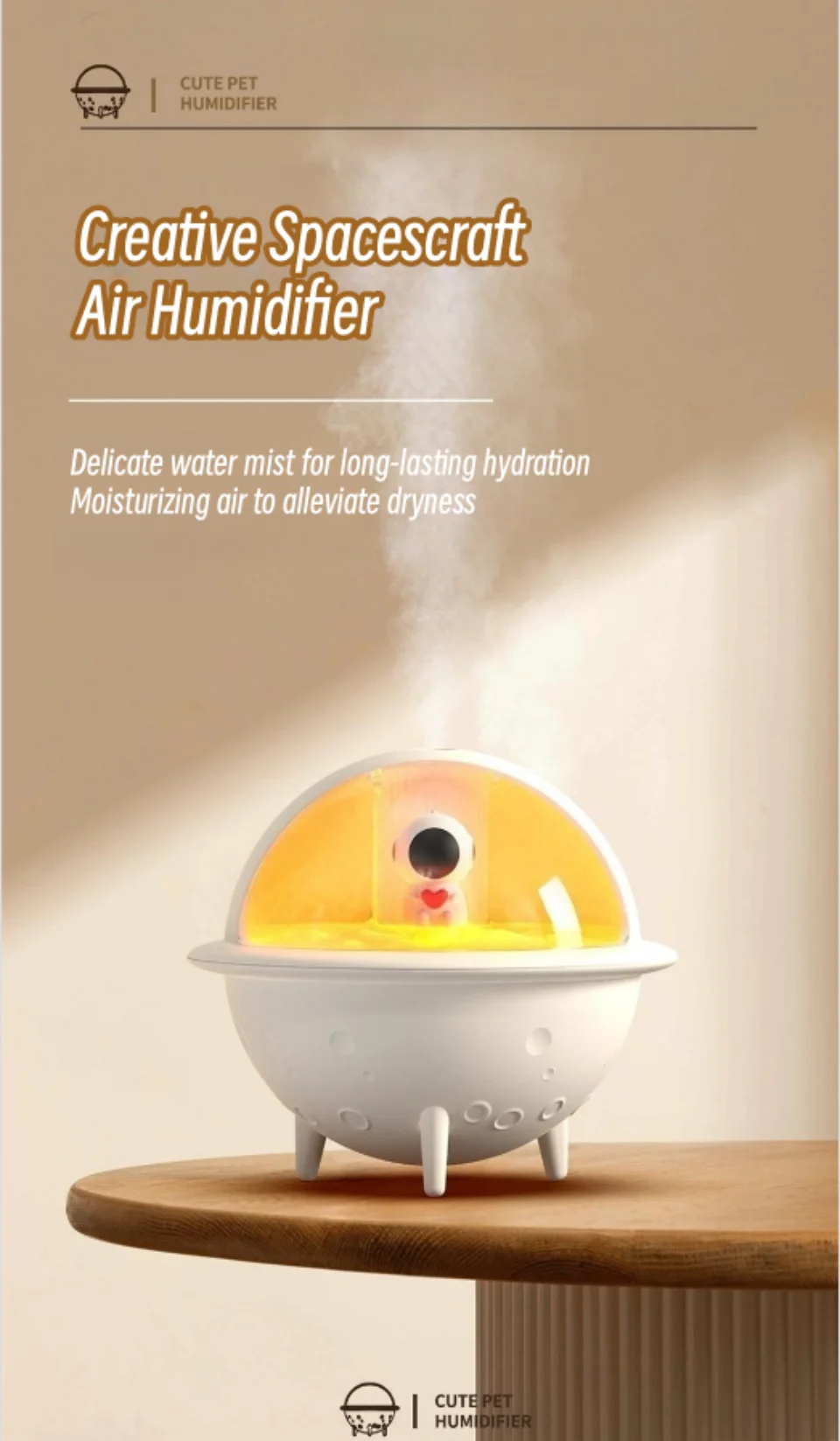 Gadgetoo Creative 350Ml Space Man Planet Humidifier Cool Mist Ultrasonic Mist Sprayer With Romantic Warm Light