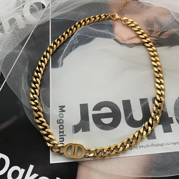 Famous Designer Letter DD Custom Logo Stainless Steel Necklace and Bracelet Jewelry Set