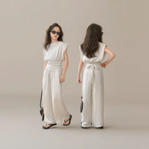 Korean Stylish Summer Kids 2pcs Suits Sleeveless Top+Pants Fashion Teenagers Girls Clothes Sets Clothes for Kids