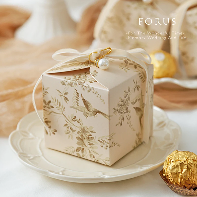 Retro Wedding Candy Box with Ribbon - Party Favour Gifts