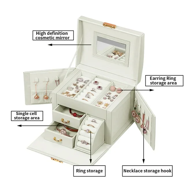 Senior PU Leather 3-Tier Luxury Travel Jewelry Box Portable Organizer with Lock for Gift Storage and Container Storage