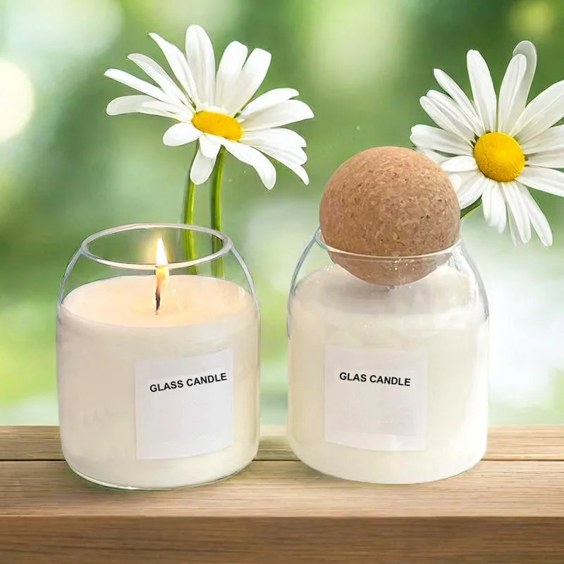 Empty High Borosilicate Round Glass Candle Jar with Cork Lid, 500ml ...