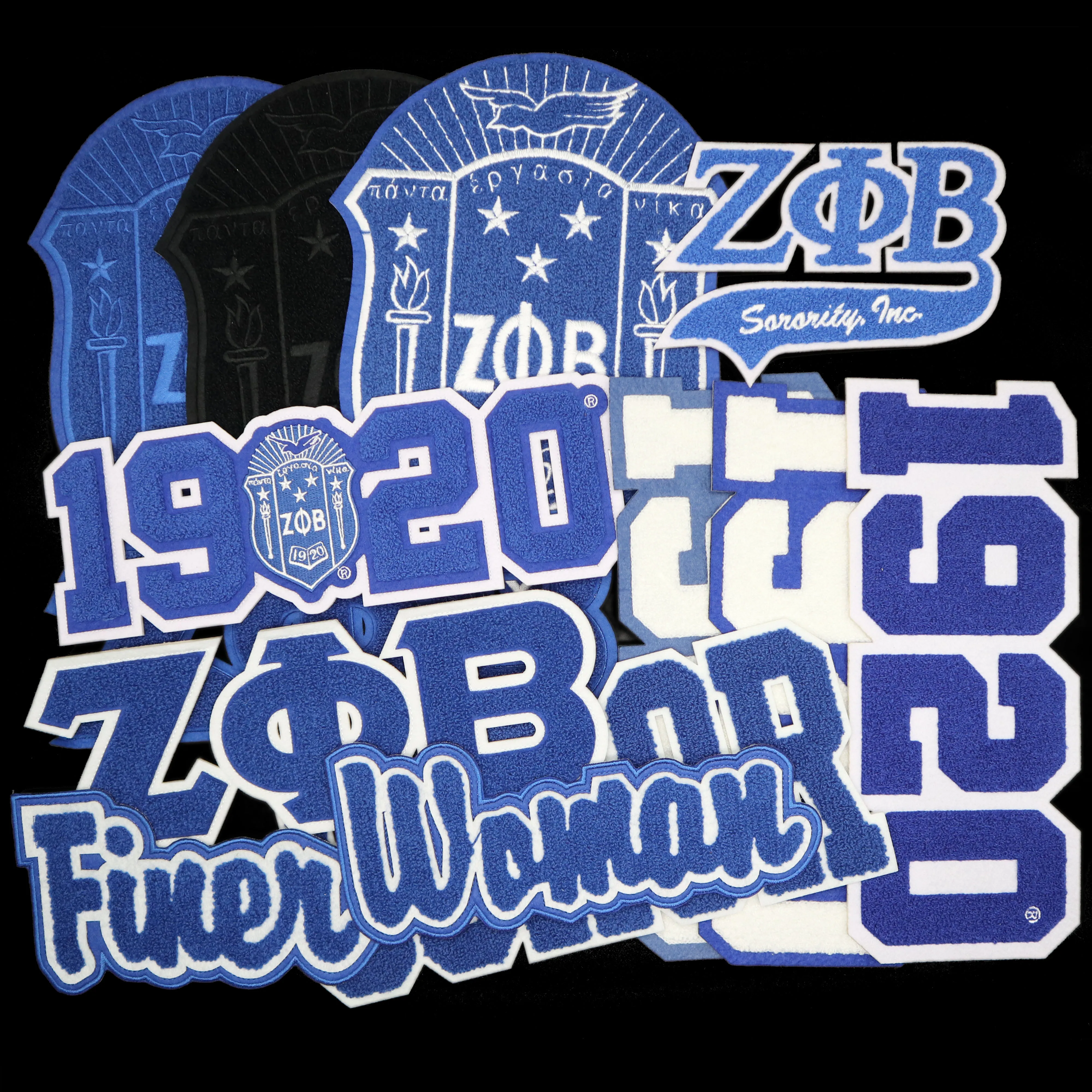 Top Selling Blue Zeta Chenille Patches Sorority Crest Iron-On 1920 Patch  Heart Flower Embroidered Sorority Patches for Hat