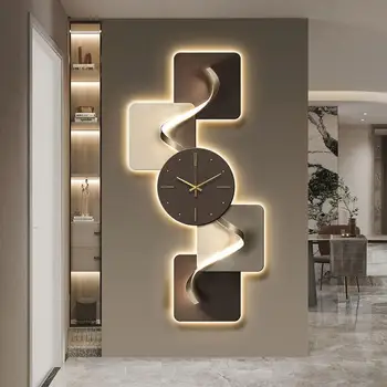 Modern Luxury LED-Lit Oil Medium Painting Home Decor Corridor Hanging Entrance Clock Watch Murals Living Room Accents Canvas