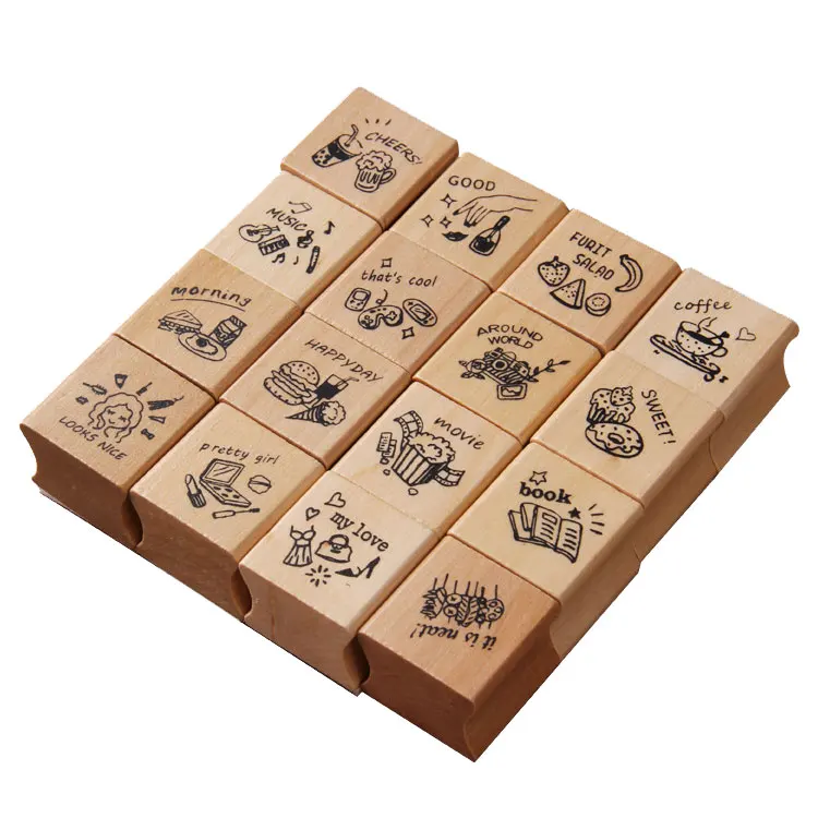 Custom Small Wooden Engrave Stamps Set for Children 4PCS/SET