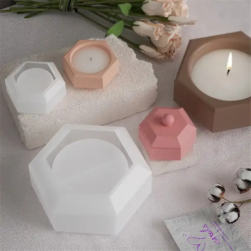 Y1067 New Design Hexagonal Cement Candle Silidone Mold DIY Hexagon Jar Wax Holder Silicone Mold