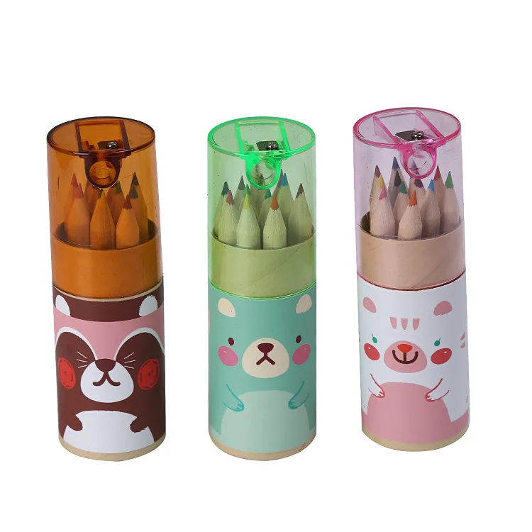 Customized Children Small Wooden Mini Natural Wood Colored Pencil Set rainbow Drawing Coloured Tube Color