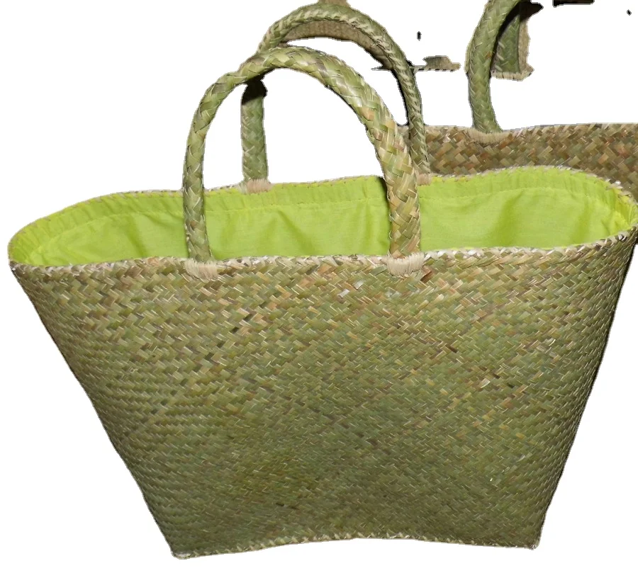 Madagascar Natural Straw Shopping Large Size Basket With Drawstring