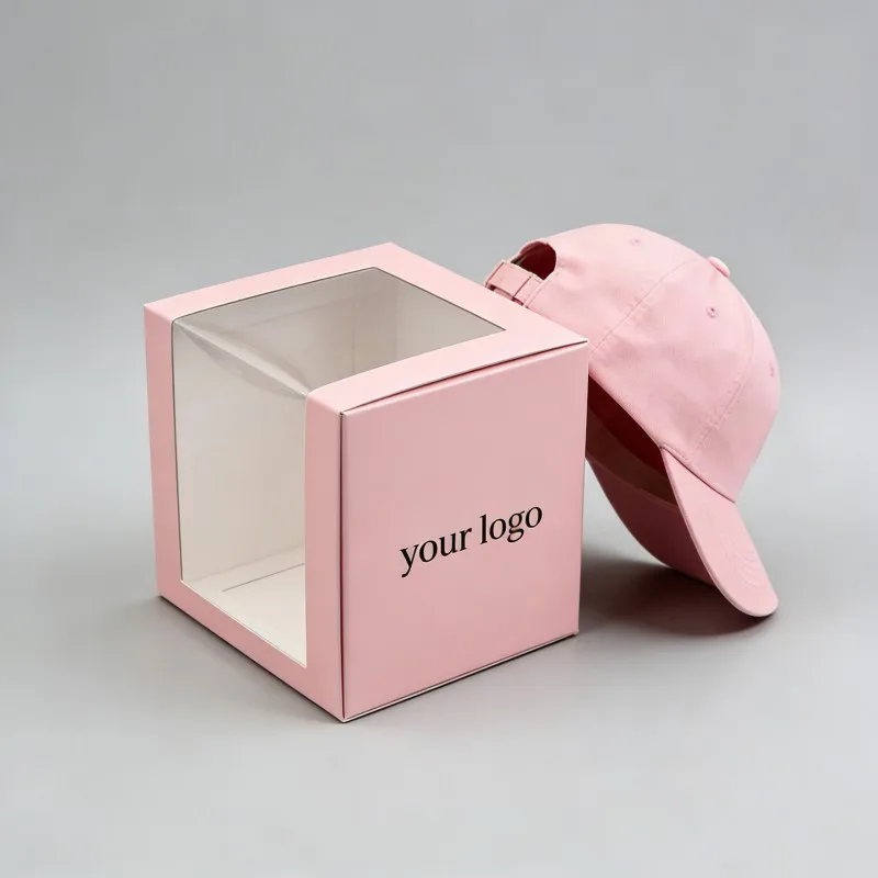 Grossisthandel med genomskinligt fönster – anpassade tryckta förpackningslådor för baseballmössor, personanpassade, återvinningsbara postlådor och gåvoförpackningar för hattar med genomskinligt fönster