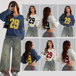 Casual Digital Printed Sweater for Women V-neck Long Sleeved Knitted Pullovers Tops